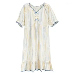 Ropa de dormir para mujeres Summer est Dromed de algodón Estilo de pintura al óleo de moda Vestido nocturno de ropa de casa de longitudes para mujeres