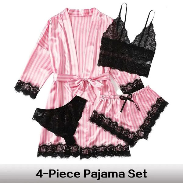 Vêtements de nuit pour femmes Mode d'été et vêtements de nuit confortables Dentelle Satin avec Robe en soie Pantalon de pyjama sexy Vêtements de maison 231117