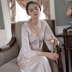 Vêtements de nuit pour femmes, robe d'été en soie glacée, chemises de nuit princesse en satin, chemises de nuit Vintage pour dames et filles, style cour, chemise de nuit pour la maison