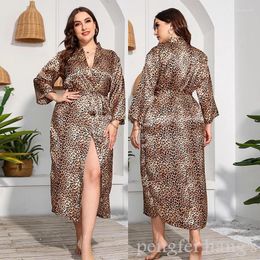 Vrouwen Nachtkleding Zomer Kimono Badjas Gown Sexy Luipaard Nachtjapon Losse Thuis Dressing Lange Mouw Gewaad Big Size 4Xl 5Xl