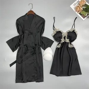 Dames slaapkleding zomer kanten lagere gewaad set vrouwen sexy chemise lage mouw kimono badjrobe gowb rayon back kruis nachthemd