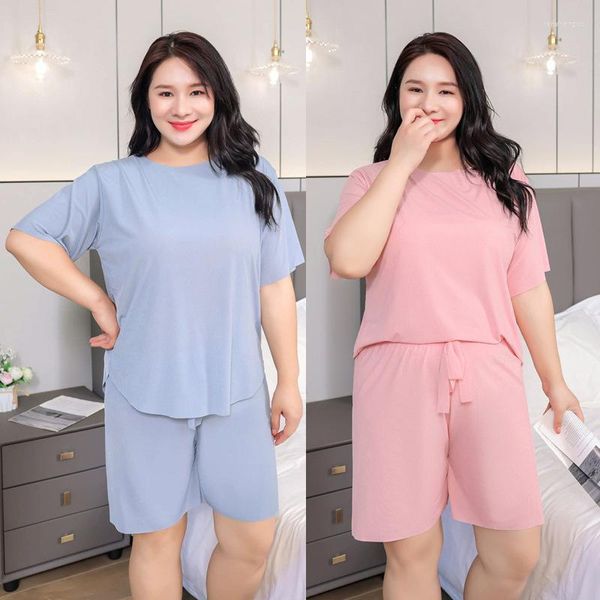 Ropa de dormir de verano para mujer, traje de seda helada de talla grande, ropa holgada para el hogar, pijamas de manga corta informales gordos