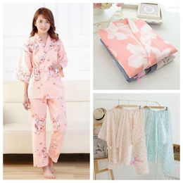 Dames Nachtkleding Zomer Losse Katoenen Vest Pyjama Broek Set Traditie Retro Stijl Kimono Yukata Badjas Hanfu Slaap Lounge Homewear