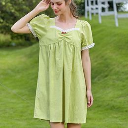 Dames nachtkleding Zomer losse katoenen nachtjurk Prinses nachtkleding Dames Sexy V-hals nachthemd met korte mouwen Casual groene nachtjapon