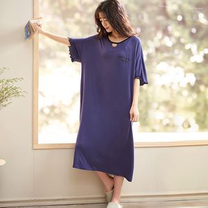 Vêtements de nuit pour femmes été Modal coton longue robe de nuit femmes à manches courtes grande taille coréen violet lettre chemises de nuit femme chemise de nuit