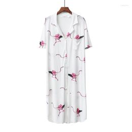 Dames slaapkleding zomer nachtdress dunne flamingo print middelste lengte modale pijama feminino tracksuit simple en comfortabele dame