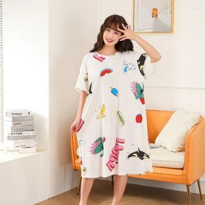 Vêtements de nuit pour femmes, chemises de nuit d'été, manches courtes, robe en coton, ample, dessin animé mignon