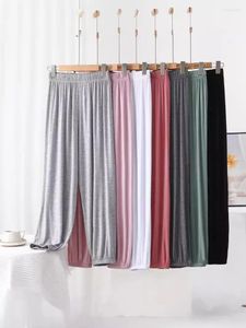 Ropa de dormir para mujeres pantalones de pijama de verano para mujeres flores casuales sueltas pantalones de chándal nine puntos pantalones de uso de la casa pantalones de color sólido Pantalones de