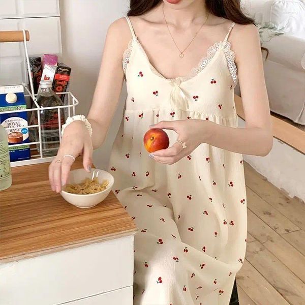 Ropa de dormir para mujeres pijama de verano damas vestido de cabestro de encaje pijama sin mangas y almohadillas de pecho de moda japonesa ropa casera