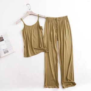 Ropa de dormir para mujer, pijamas de verano, conjunto de noche Modal para mujer, lencería, ropa interior Sexy, pantalones largos sin mangas, ropa