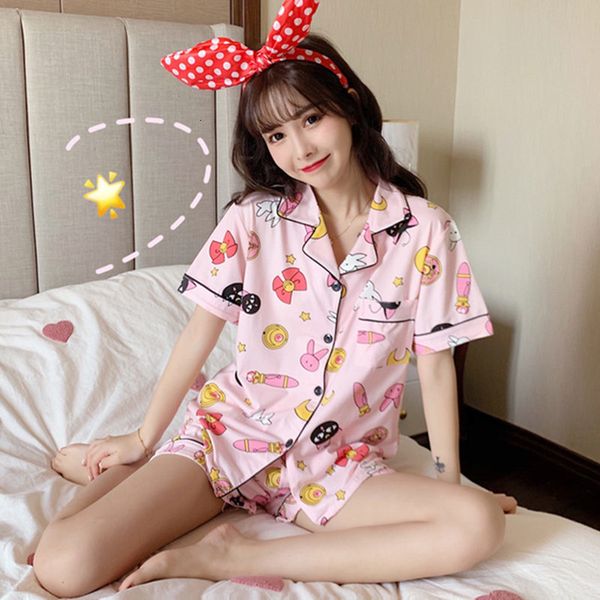 Vêtements de nuit pour femmes Ensemble de pyjamas d'été pour femmes Japon Anime Moon Girls Pijama Mujer 2 pièces vêtements de nuit pour jeune femme à manches courtes vêtements de maison 230328