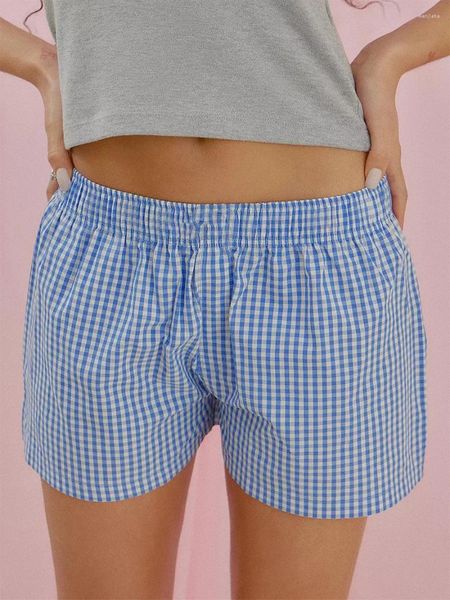 Vêtements de nuit pour femmes Plaids d'été Shorts Basse élastique Low Rise Elastic Band Pantalons courts Sleep Sleep Bottoms