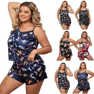 Dames slaapkleding zomer plus maat vrouwelijke pyjama's set sexy surspecter pijamas pak print cartoon riem topshorts lingerie losse woning