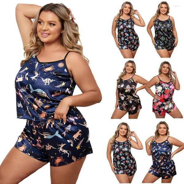 Ropa de dormir para mujeres Summer talla grande Pajamas Femenino Juego de sospecho sexy pijamas traje impreso correa de dibujos animados lencería lencería