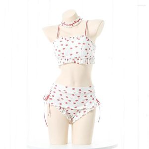 Dames slaapkleding Zomerzwembadfeest Japanse schoolstudent badpak sexy pyjama's set nachthemd kawaii aardbeien print bikini