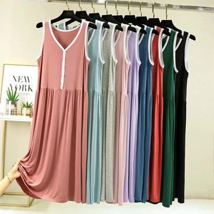 Ropa de dormir para mujer Summer Sexxy Nightgown 2023 Sin mangas con cuello en V Inferior Volantes Camisón Fino Modal Algodón Largo Ropa de Dormir Vestido