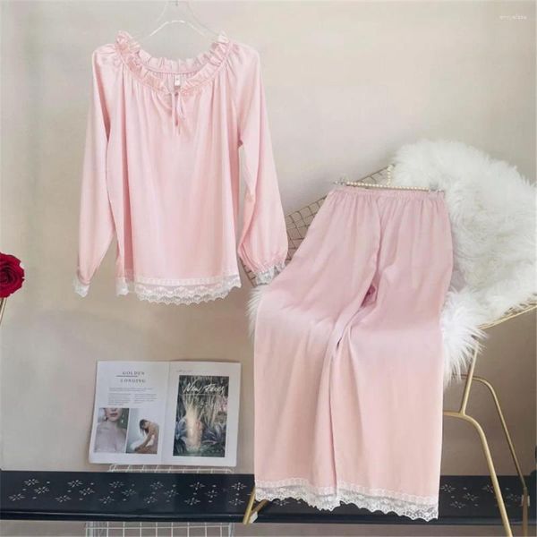 Vêtements de nuit pour femmes été sexy laçage col carré pyjama en satin à manches longues pull pantalon mariée demoiselle d'honneur mariage vêtements de nuit homewear