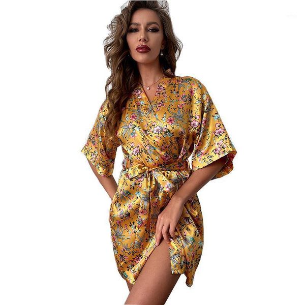 Vêtements de nuit pour femmes Robes d'été sexy en soie Femmes Pijama Peacock Long Nightgown Home Wear Satin Peignoir Kimono Ensembles Robe Vêtements Pyjamas