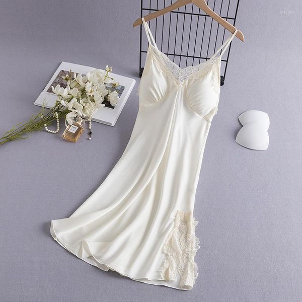 Ropa de dormir para mujer, camisón con tirantes de verano, lencería Sexy para mujer, camisón de encaje, vestido de mañana, camisón de rayón, vestido para casa, ropa de dormir