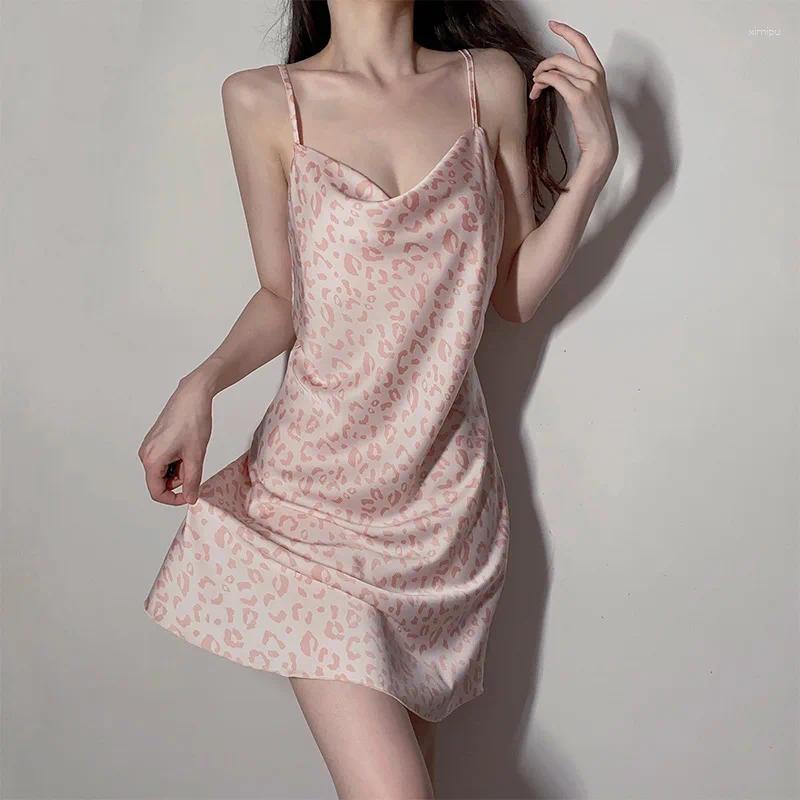 Dames slaapkleding zomer dunne stijl est swingende nek sexy sling pyjama jurk met hangende riem bedrukte pyjama lenceria femenina