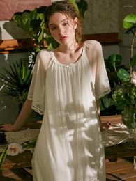 Vrouwen Nachtkleding Zomer Wit Modaal Gaas Vrouwen Vintage Lange Nachthemden Korte Mouw Royal Vrouwelijke Prinses Losse Plus Size