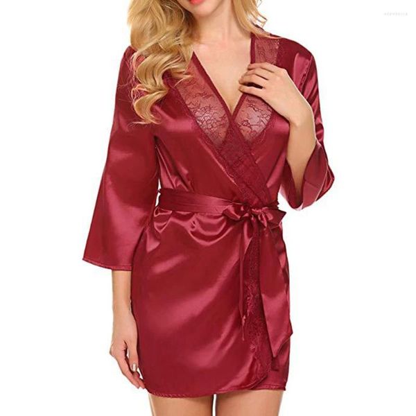 Ropa de dormir para mujeres Summer Women Bride Bedera de boda Satin Damas Sexy Solid Color Silk Nightdress Kimono Bashrobe Negligee