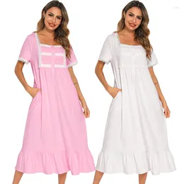 Vections de nuit pour femmes Summer Femmes de nuit en coton blanc à manches courtes à manches courtes vintage en dentelle de nuit sexy robe de nuit à la maison