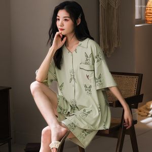 Vêtements de nuit pour femmes Summer Femmes Pyjamas Ensembles Girl Home Wear à manches courtes Pijmas Costumes pour dormir col rabattu Femme Loungewear Top