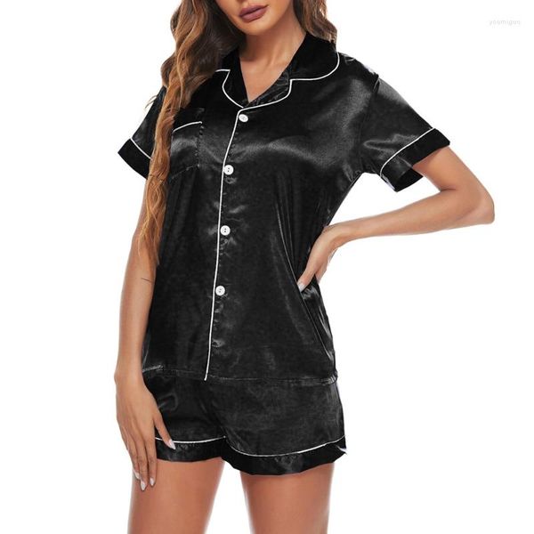 Ropa de dormir para mujer Pijamas de verano para mujer Conjuntos de pijamas de satén de seda Camisa de manga corta Conjunto de dos piezas Ropa para el hogar S-XXL