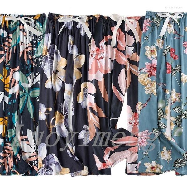 Ropa de dormir para mujer, pantalones de verano para mujer, pijama con estampado Floral, pantalones para dormir de pierna ancha, ropa deportiva informal con cintura elástica hasta la pantorrilla