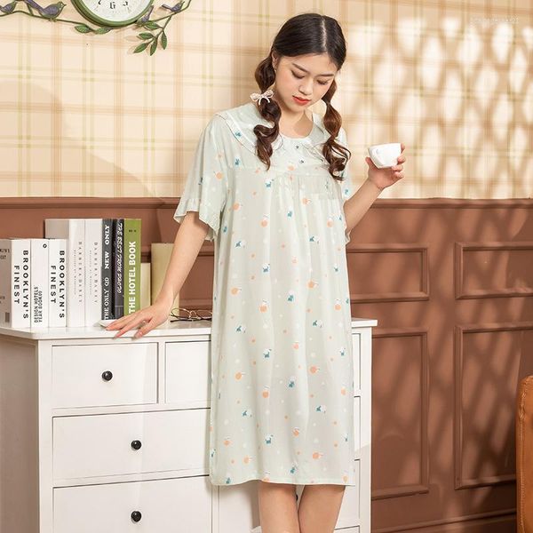 Ropa de dormir de verano para mujer, camisón con estampado de escote corazón, camisón dulce de princesa, camisón suelto de L-XXL, ropa de casa, ropa de dormir bonita