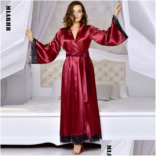 Vêtements de nuit pour femmes Sun Femmes Robes Sexy Longue Soie Kimono Peignoir Robe De Bain Babydoll Lingerie Chemise De Nuit 3L30 Drop Livraison Appa Dhqbu