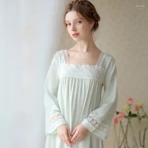 Vêtements de nuit pour femmes Sweet dentelle coton robe de nuit femmes automne col carré vintage chinois manches évasées vêtements de nuit longue chemise de nuit princesse