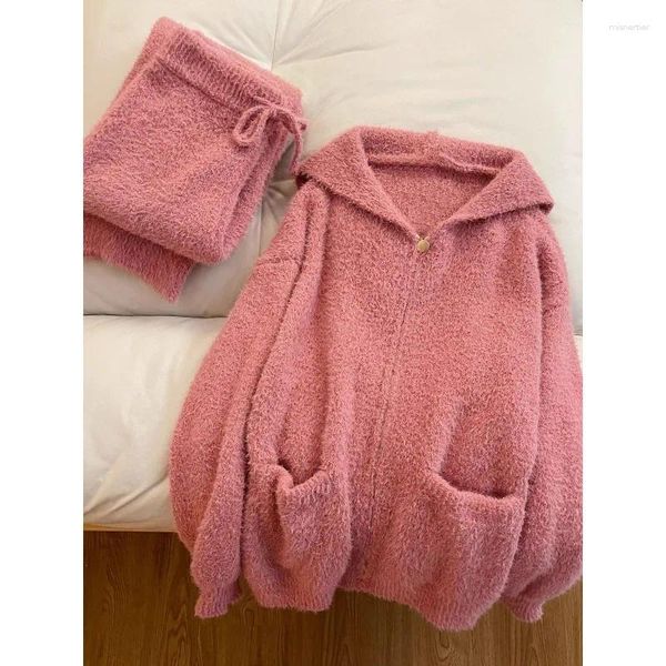 Vêtements de nuit pour femmes Sweet Maiden Ears à capuche demi-polaire pyjama femme hiver épaississement pour la chaleur un ensemble de vêtements de détente peut être porté