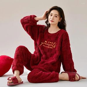 Dames slaapkleding dik warme flanel pyjama set cartoon Chinese stijl kleding meisjes loungewear schattige nachtpakken buiten slijtage