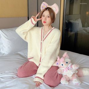 Vêtements de nuit pour femmes épaissie corail polaire automne hiver pantalons costumes doux rose pyjama Pour Femme Homewear femmes flanelle pyjamas ensemble