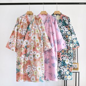 Vrouwen Nachtkleding Dunne Gaas Katoen Kimono Gewaad Homewear Zomer Kamerjas Badjas Bruid Bloemenprint Nachtkleding Voor Dames