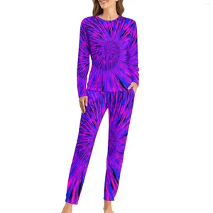 Tie de vêtements de nuit pour femmes Dye Pyjamas Femme Purple et bleu chaud Spring 2 pièces Salle Oversize Set