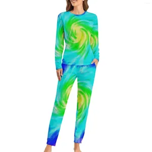 Dames Sleepwear Tie Dye Spiraal Pyjama's Herfst Rainbow Print Slaapkamer Oversized Home Suit Vrouwen lange mouw grafische elegante pyjamasets