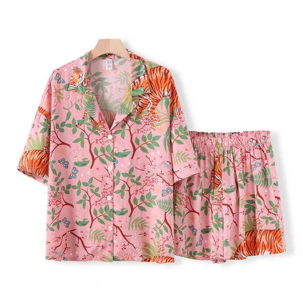 Vêtements de nuit pour femmes Tigre Animaux Imprimé Shorts Pyjamas Costume de maison pour femmes Ensemble de pyjama confortable en coton et viscose pour le printemps et l'été Dames Homewear 230307