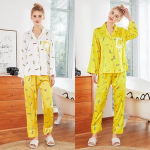 Vrouwen Nachtkleding TonyCandice Vrouwen Pyjama Sexy Ondergoed Pak Zijde Satijn Tweedelige Dames Zachte Pyjama Lange Mouwen