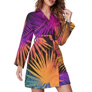 Ropa de dormir para mujer, bata de pijama con hojas tropicales, hojas de palmera, manga larga, pijamas para habitación, batas para mujer con cuello en V, camisón lindo, vestido personalizado de primavera