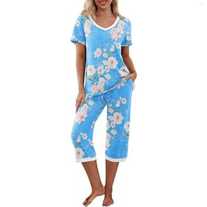 Nachtkleding voor dames, tweedelig pak, gestreepte pyjama, tops en broeken met korte mouwen en joggingbroeken