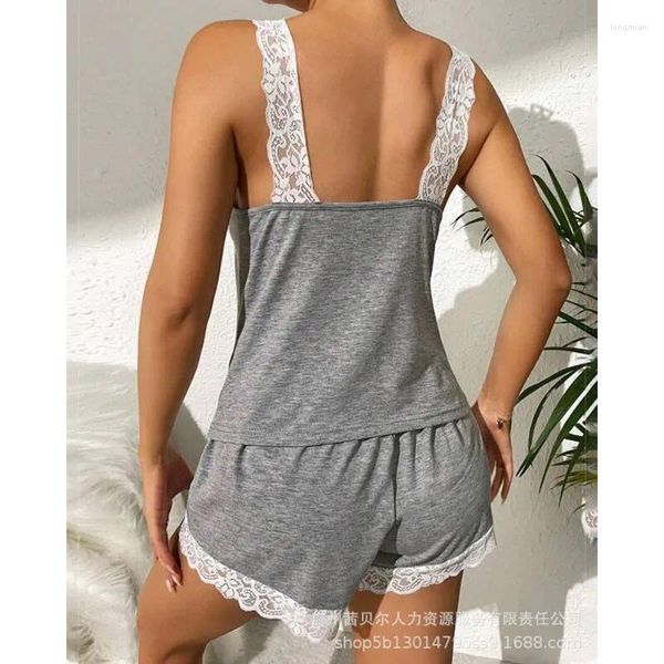 Conjunto de ropa interior para dormir para mujer, camisola Sexy con estampado dulce Y2K, conjuntos de pijamas de encaje para mujer, camisones de verano con costuras para el hogar