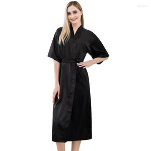 Dames slaapkleding ondergoed vrouwen badjas simulatie zijden pyjama's stevige kleur losse vest bad gewaden roze dames lange jurken zwart