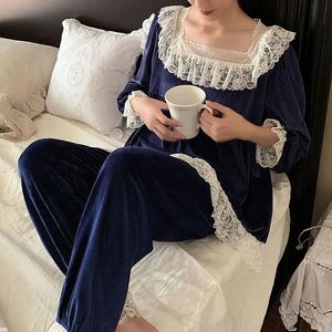 Ropa de dormir para mujer UNIKIWI. Conjuntos de pijamas de franela Lolita para mujer de otoño e invierno. Conjunto de pijamas con volantes de encaje estilo vintage para mujer. Ropa de dormir Ropa de dormir 231128