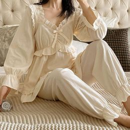 Ropa de dormir para mujeres unikiwi estilo coreano de albaricoque cuadrado collar de encaje conjuntos de pijama.
