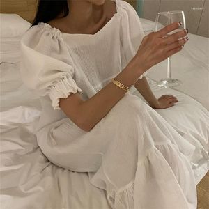Vêtements de nuit pour femmes Unikiwi Femmes Princesse Robe Style Coréen Coton Crêpe Lâche Chemise De Nuit Manches Bouffantes Pyjamas Chemise De Nuit Doux Vêtements De Nuit
