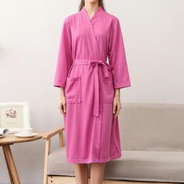 Dames nachtkleding Unisex Effen Kleur Badjas Zakken Pyjama Ademend Katoen Huiskleding Nachtjapon Jas Lange mouwen Sexy Gewaden Voor