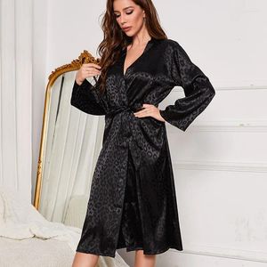 Dames Nachtkleding V-hals Badjas Nachtjapon Zwart Lente Rayon Satijnen Gewaad Kamerjas Dames Lange Mouw Kimono Nachtkleding Loungewear